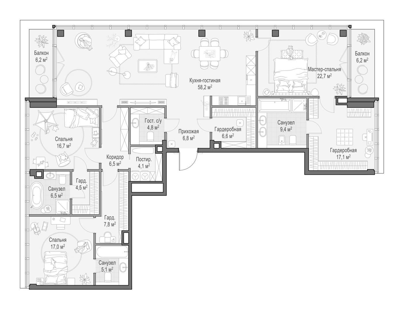 4+ комнаты, 199.2 м², 3/9 этаж, ЖК «Клубный квартал Фрунзенский»