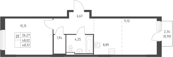 2-комн., 48.02 м², 8/17 этаж, ЖК «Горки Парк»