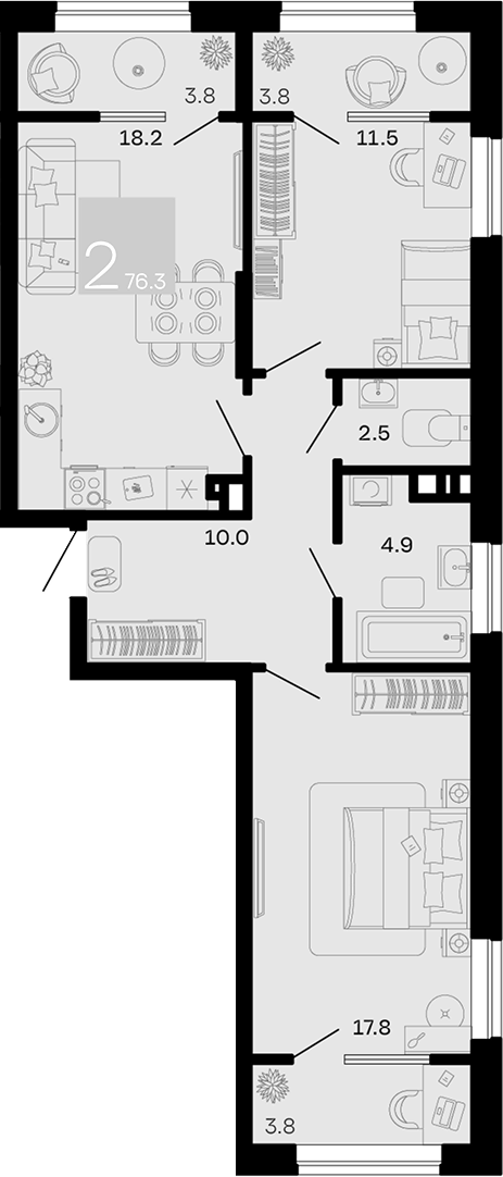 2-комн. квартира, 64.9 м² в ЖК Хозяин Морей — фото 2
