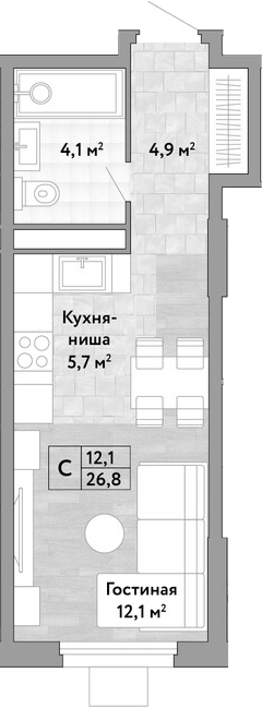 Студия, 26.8 м², 17/17 этаж, ЖК «Новые Смыслы»