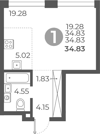 Студия, 34.83 м², 8/9 этаж, ЖК «Мневники от Гранель»