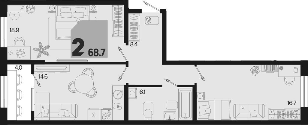2-комн., 64.7 м², 2/18 этаж, ЖК «Первое место» — фото 2