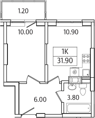 1-комн., 30.7 м², 11/21 этаж, ЖК «Видный Берег 2.0»