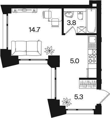 Студия, 28.8 м², 26/26 этаж, ЖК «РАКУРС»