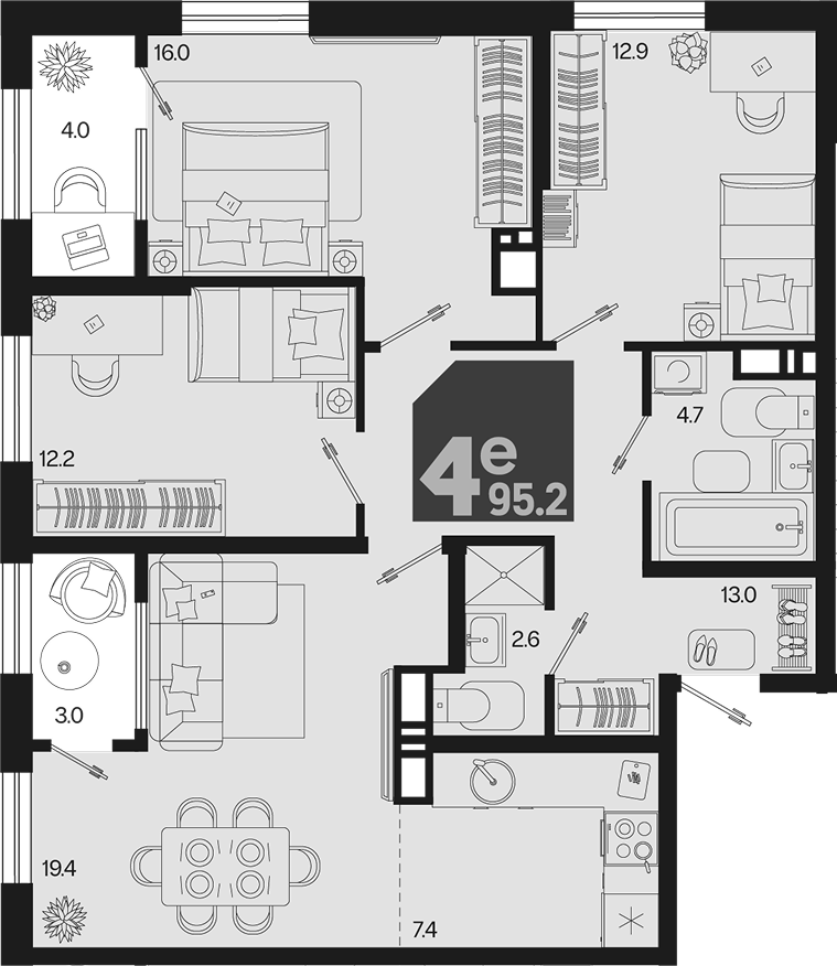 4-комн. квартира, 88.2 м² в ЖК Первое место — фото 2