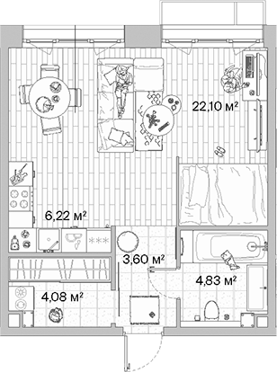 Студия, 40.83 м², 10/12 этаж, ЖК «МЫС»
