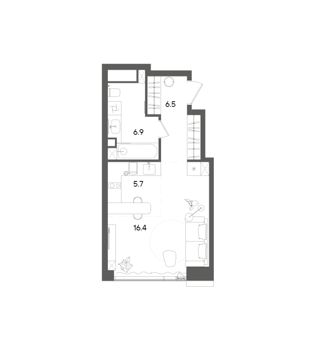 Студия, 35.5 м², 27/45 этаж, ЖК «СТОУН Грэйн»