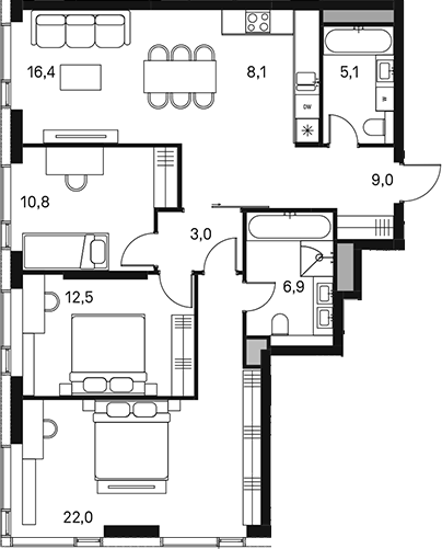 4+ комнаты, 93.8 м², 29/30 этаж, ЖК «Моментс»