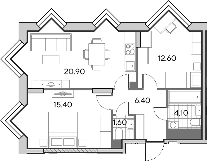 3-комн., 61 м², 24/30 этаж, ЖК «Вейв»