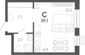 Студия квартира, 29.1 м² в ЖК Барса — фото 2