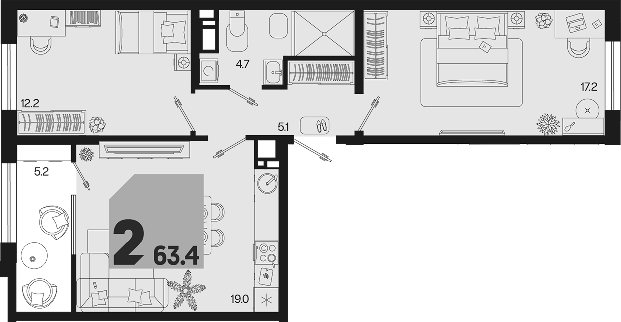 3-комн. квартира, 58.2 м² в ЖК Первое место — фото 2