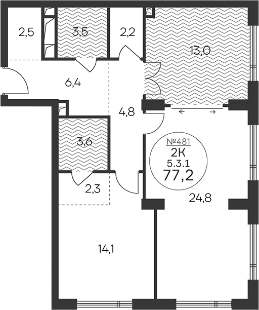 2-комн., 77.2 м², 3/18 этаж, ЖК «Клубный квартал КРЫЛАТСКАЯ 33»