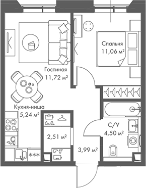 2-комн., 39.02 м², 6/22 этаж, ЖК «МИРА»
