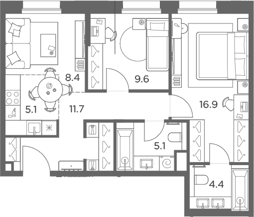 3-комн., 61.2 м², 2/6 этаж, ЖК «Станиславский»