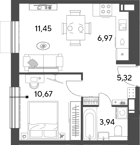 2-комн., 38.35 м², 9/15 этаж, ЖК «Публицист»