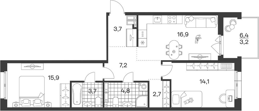 3-комн. квартира, 69 м² в ЖК Символ. ГК Трест — фото 2