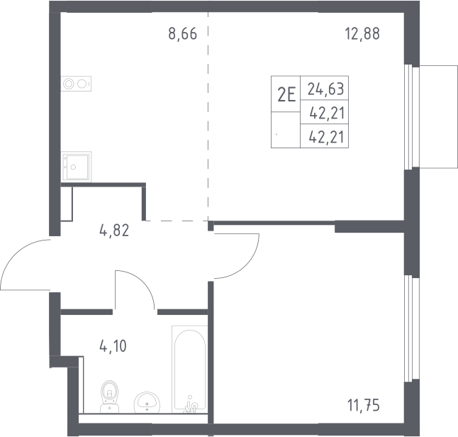 2-комн., 42.21 м², 17/17 этаж, ЖК «Пригород Лесное»