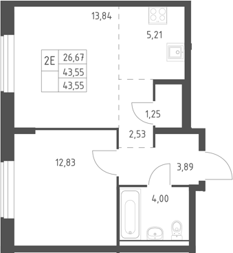 2-комн., 43.55 м², 2/11 этаж, ЖК «Горки Парк»