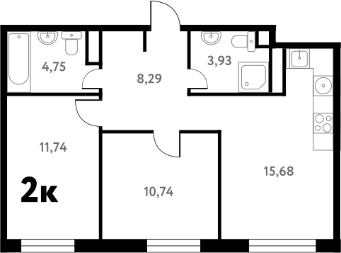 2-комн., 55.29 м², 2/17 этаж, ЖК «Южное Пушкино»