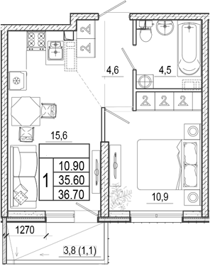2-комн. квартира, 35.6 м² в ЖК Лестория — фото 2