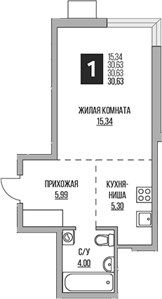 Студия, 30.63 м², 2/12 этаж, ЖК «Гранель Притяжение Сити»