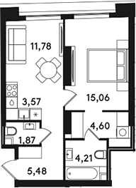 2-комн., 46.57 м², 32/49 этаж, ЖК «СОЛОС»