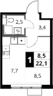 Студия, 22.1 м², 12/16 этаж, ЖК «1-й Шереметьевский»
