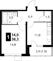 1-комн., 36.4 м², 24/25 этаж, ЖК «1-й Южный»