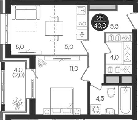 2-комн., 38 м², 28/32 этаж, ЖК «Кантемировский»