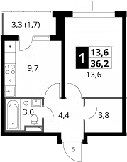 1-комн., 34.5 м², 24/24 этаж, ЖК «1-й Донской»
