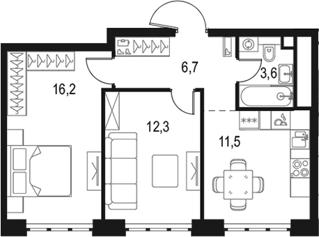 2-комн., 50.3 м², 22/50 этаж, ЖК «Левел Южнопортовая»