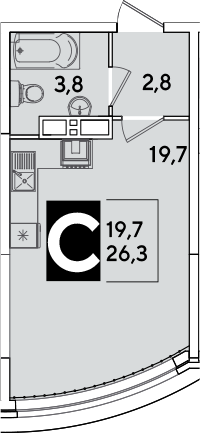 Студия квартира, 26.3 м² в ЖК Самолет — фото 3