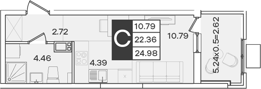 Студия, 22.36 м², 5/18 этаж, ЖК «Сюжеты»
