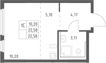 Студия, 22.58 м², 7/17 этаж, ЖК «Пригород Лесное»