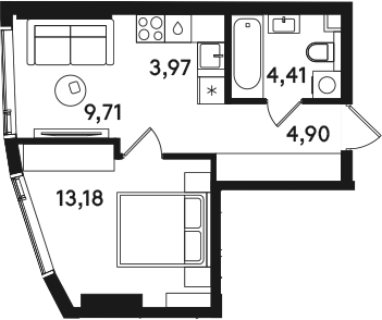 2-комн., 36.17 м², 8/41 этаж, ЖК «СОЛОС»