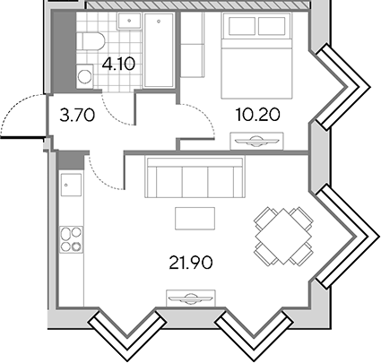 2-комн., 39.9 м², 30/30 этаж, ЖК «Вейв»