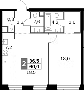 2-комн., 60 м², 40/47 этаж, ЖК «Амбер Сити»