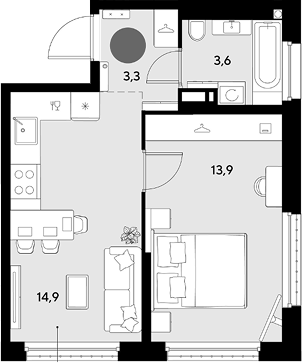1-комн. квартира, 35.7 м² в ЖК Грейд — фото 2