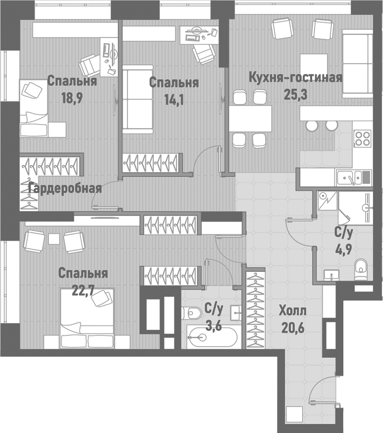 4+ комнаты, 110.1 м², 19/20 этаж, ЖК «Ренессанс»