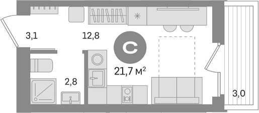 Студия, 18.7 м², 7/9 этаж, ЖК «Первый квартал. Вторая очередь»