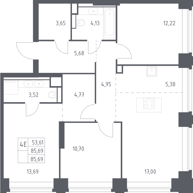 4+ комнаты, 85.69 м², 16/32 этаж, ЖК «НОВА»
