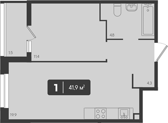 1-комн. квартира, 40.4 м² в ЖК Архитектор. ГК ЮгСтройИнвест — фото 2