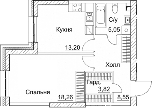 1-комн., 48.88 м², 18/35 этаж, ЖК «СЕЗАР СИТИ»