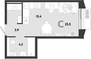 Студия, 23.5 м², 7/12 этаж, ЖК «Страна.Заречная»