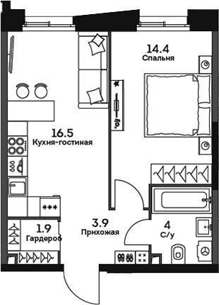 2-комн., 40.7 м², 14/28 этаж, ЖК «ТВЕЛВ»
