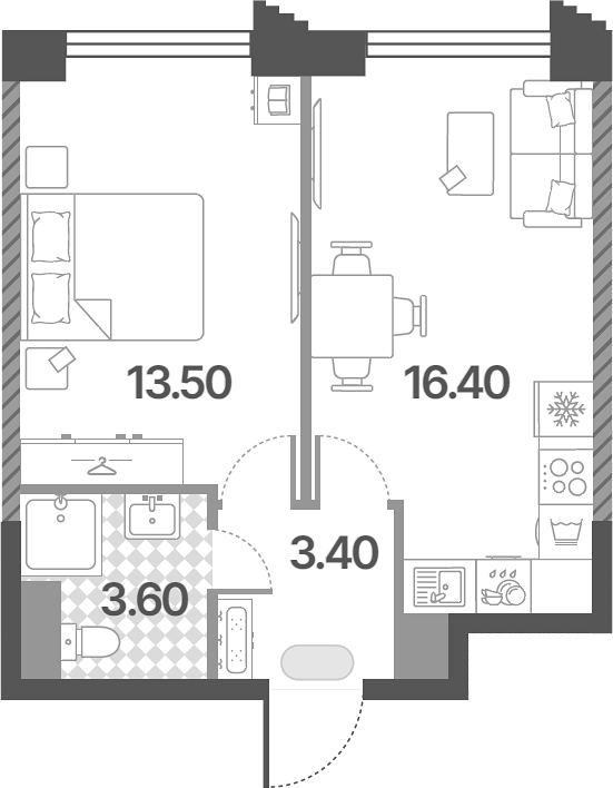 2-комн., 36.9 м², 12/14 этаж, ЖК «Обручева 30»