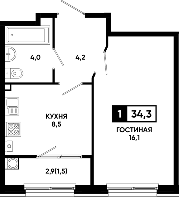 1-комн. Резиденция Софи
