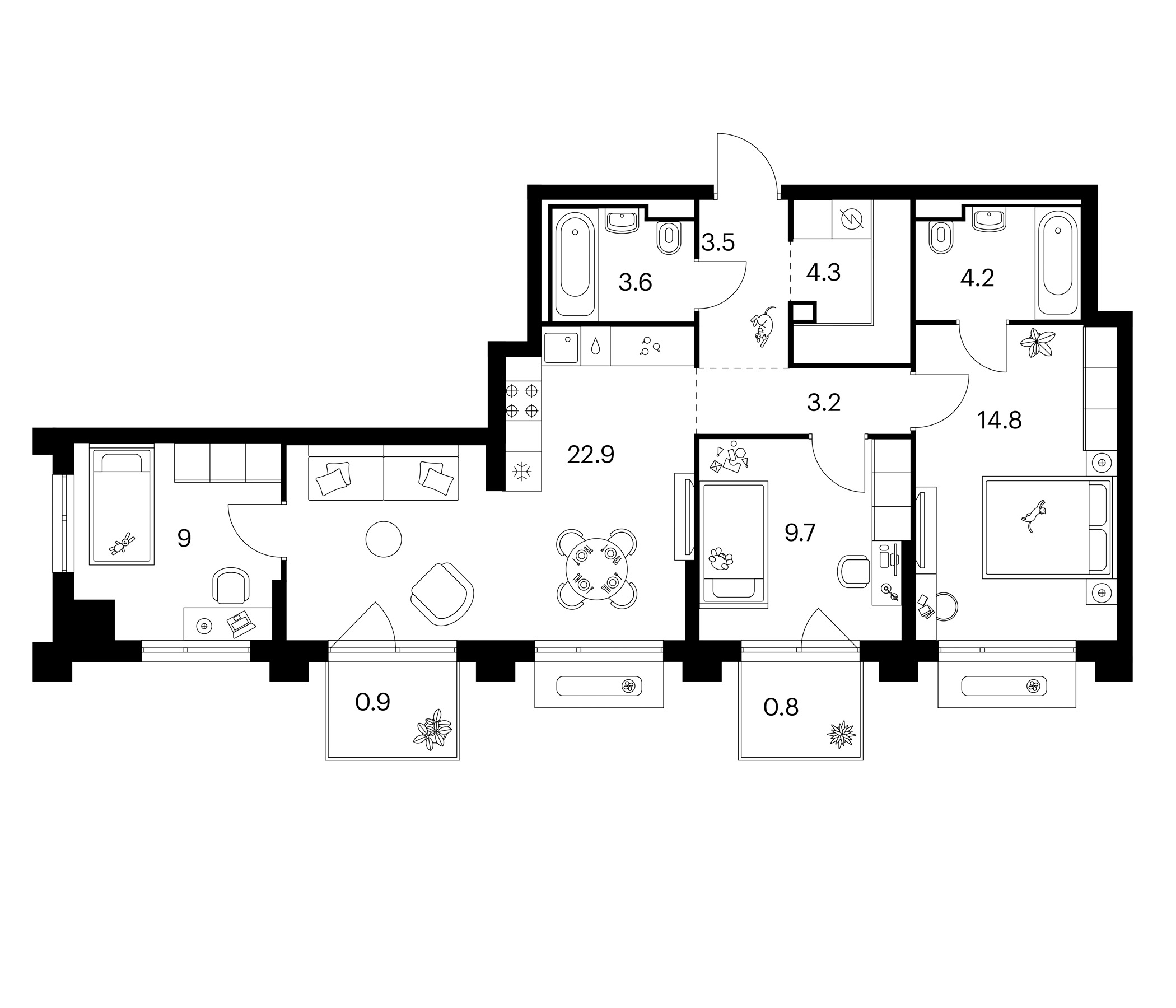 3-комн., 75.2 м², 6/13 этаж, ЖК «Зеленый парк»