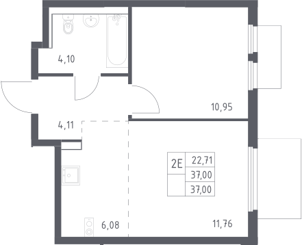 2-комн., 37 м², 8/17 этаж, ЖК «Пригород Лесное»