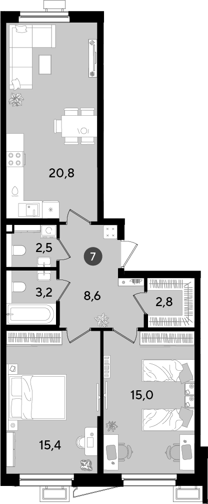 3-комн. квартира, 68.3 м² в ЖК Парк Победы — фото 2
